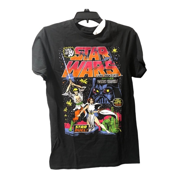 Star Wars Luke Skywalker battles Darth Vader graphic print black t-shirt size S - Picture 5 of 16